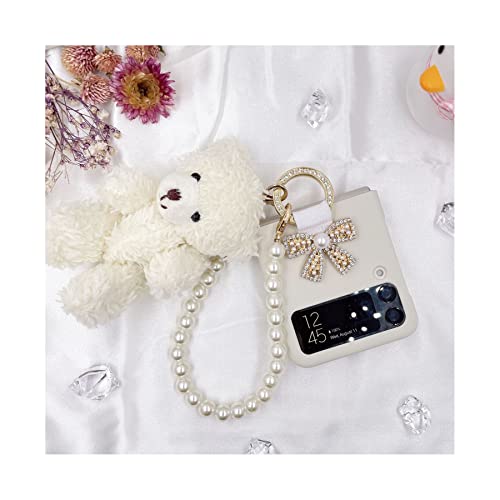 Galaxy Z Flip 4 Case With Pearl Strap Wrist, Cute Bling Bow Cover Case For Z Flip 4 With Glitter Ring Holder For Women Girls, Slim Fit Case With Lanyard For Samsung Galaxy Z Flip 4 5G 2022 #TOP7