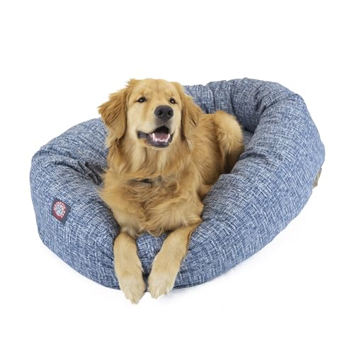 Image of Majestic Pet 52 Inch Bagel Calming Dog Bed Washable - Cozy Soft Round Dog Bed with Spine Support for Dogs to Rest Their Head - Fluffy Donut Puppy Mat 52x35x11 (Inch) X-Large - Blue