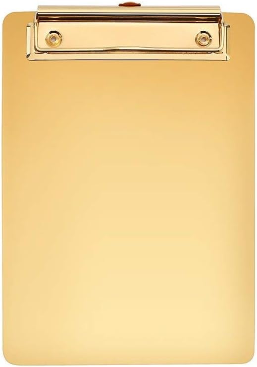 A5 Clipboard Stainless Steel Metal Legal Pad Menu Writing Pad Office Organiser with Hanging Hole by NEWBEER Gold 9.84x7.09inch 15.52oz