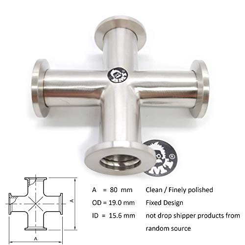 Image of bmotiontech Superior Grade - Cross 4-Ways KF16 Flange Vacuum Adapter, All Ends with KF-16 (NW-16) Flange, Made of Stainless Steel 304, for high Vacuum (KF16 Cross)