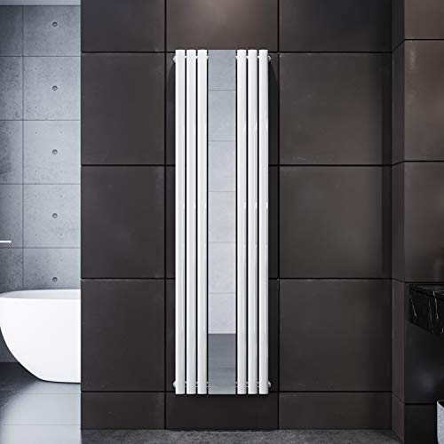 ELEGANT Heizkörper Modern mit Spiegel Vertikal Weiß 1800x500mm Design Paneelheizkörper Röhren Einlagig Flachheizkörper Mittelanschluss Heizung