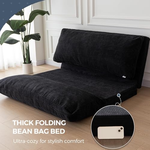 Image of MAXYOYO Folding Sofa Bed, Extra Thick and Long Floor Sofa Convertible Chair with Washable Cover, Floor Couch Lounge Bean Bag Bed for Living Room, Black, 30 inchx91 inch