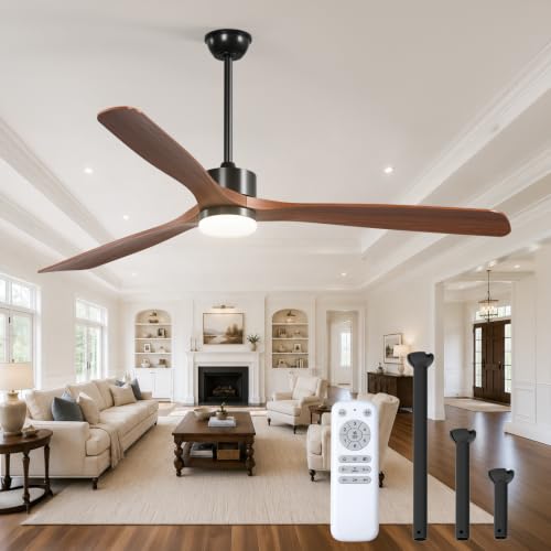 Image of addlon 72 Inch Solid Wood Ceiling Fans with Lights and Remote Control | 3CCT dimmable light, quiet reversible DC motor, 6 speeds, memory, timer; bedrooms, living rooms, covered patios and gazebos
