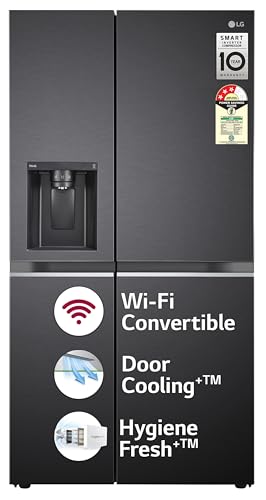 Image of LG 630 L, 3 Star, Frost-Free, Double Door, Door Cooling+, Hygiene Fresh+, Smart Inverter, Wi-Fi Convertible Side By Side Refrigerator with AI ThinQ (GL-L257CMC3, Matt Black, Ice & Water Dispenser)