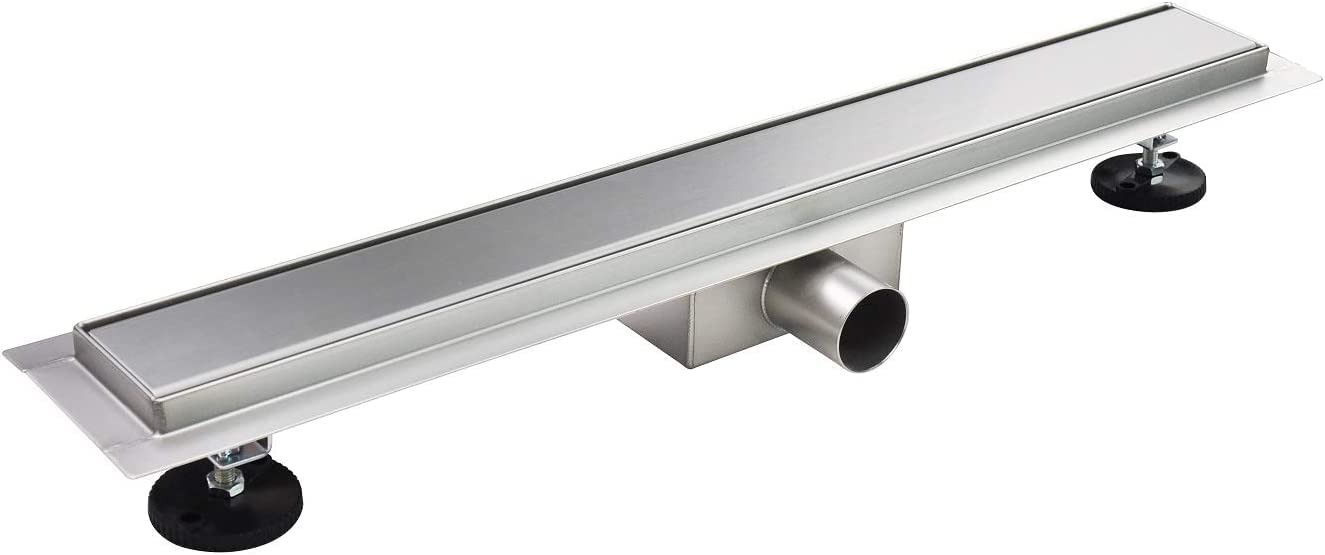 Canaleta de Ducha Rectangular de Acero Inoxidable Ultra Plana Medida 110cm - Modelo R1 Desagüe de Borde plateado