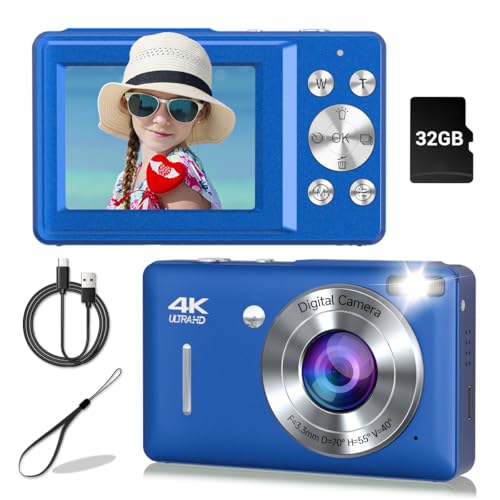 Digital Camera 44MP Compact Camera FHD 1080P Point and Shoot Digital Cameras with 16X Zoom Face Detect Smile Capture Anti Shake for Boys Girls Teens Gifts (Blue)