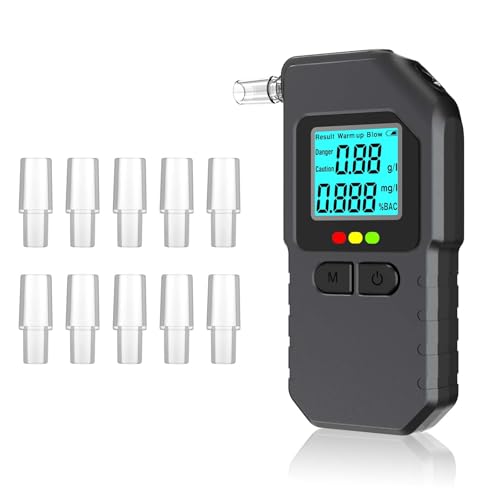 Breathalyzer, Portable Breathalyzers for Alcohol with LCD Digital Display,Professional-Grade Alcohol Breathalyzer Tester with 10 Mouthpieces for Home & Personal Use
