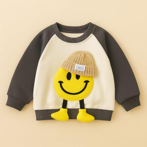 Image of Bold N Elegant Kids Polyester Printed 3d Happy Smile Face Cartoon Winter Warm Hoodied Jacket Sweatshirt and Pajamas 3 Pc Layering Party Clothing Set