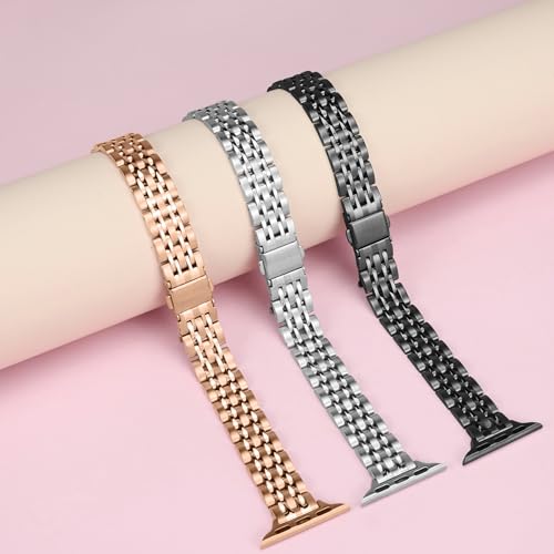 Image of Anlinser Metal Bands Compatible with Apple Watch Band for Women 49 /46 /45 /44 /42 /41 /40 /38mm, Thin Band Designed for iWatch Ultra 3-1 Series 11 10 9 8 7 6 5 4-1 SE (49 /46 /45 /44 /42mm, Black)
