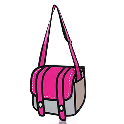 ANKKO 3D Style Drawing Cartoon Messenger Bag Women Crossbody Bag (Rose Red)