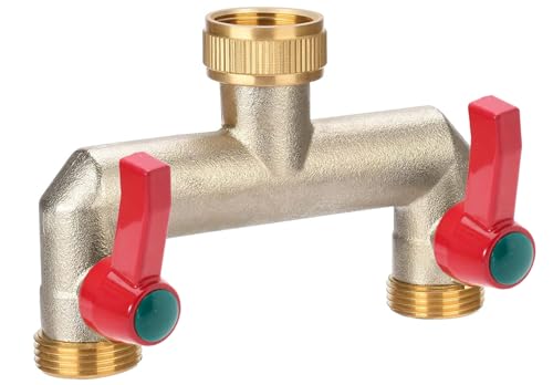 iBamso Splitter in Ottone per Tubi da Giardino, 3/4" Tap Splitter Hose Connect Splitter, 2 Way Tap Connector con valvole On/off, Adattatore Rubinetto per casa Giardino all'aperto