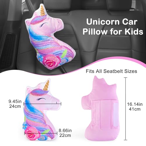 Image of FIODAY Seat Belt Cover Pad for Kids Unicorn Seatbelt Pillow Soft Seat Belt Cover Car Pillow Toddler Travel Seat Strap Pad Neck Support for Girls Boys, Purple Blue