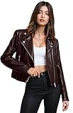 Olivia Miller Women's Faux Leather Moto Biker Jacket Long Sleeve Zip Jacket JK5208 BROWN L