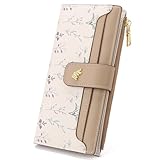 GAEKEAO Womens Wallet Slim Thin RFID Blocking Floral Vegan Leather Card Holder Bifold Long Ladies Wallet with Zipper Pocket