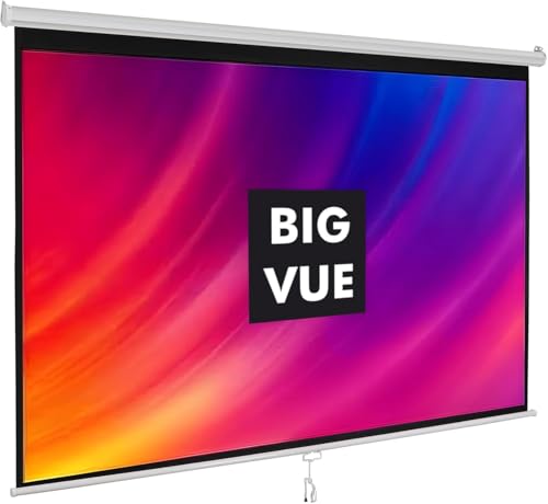 Image of BIG VUE Manual Pull Down Projector Screen, High Gain White Fabric Insta Lock - Auto Lock Projection Screen for Classroom, Home Theatre or Office (110 Inch, 16:9 Aspect Ratio)