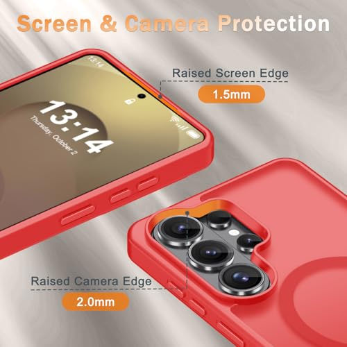 Image of YENAPOON for Samsung Galaxy S26 Ultra Case, Matte Magnetic Phone Cover, Red | Fit for MagSafe, Screen Protector included, Shockproof Military Grade Protection, Translucent Frosted Back