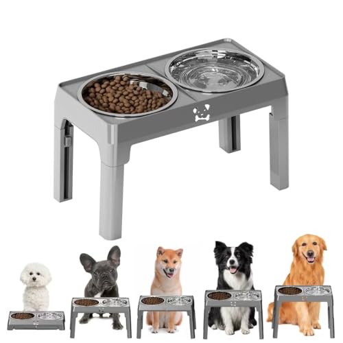 JCAA 犬 猫 皿 高さ調整可能 フードボウル 陶器 食器 脚付き えさ 皿 食べやすい ご飯皿 吐き戻し軽減 首の負担を軽減 餌入れ 水飲み用 食洗機対応 グレー