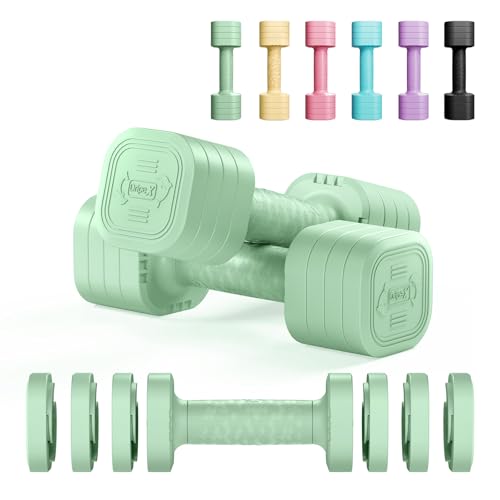 Dripex Mancuernas Ajustables de 2,5 kg/5 kg/7,5 kg/10 kg, Juego de Pesas con Mango Antideslizante para Mujeres Hombres Pesas Ajustables para Fitness Gimnasio en Casa (Cuadrado 2,5 kg x 2 - Verde)