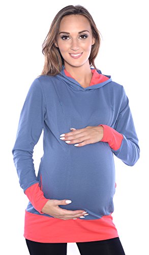 MijaCulture 2 en 1 Sudadera Jersey de Maternidad y Lactancia Mona 1035 (L, Jeans/Albaricoque)