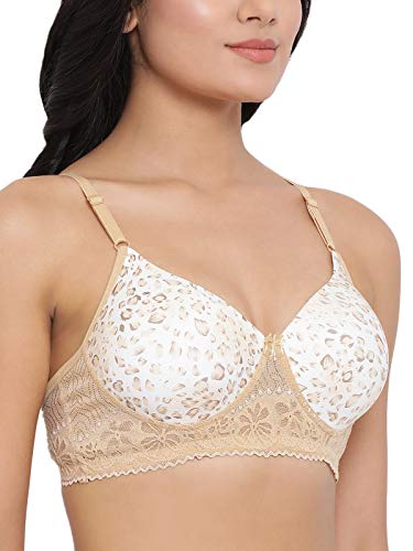 Image of Clovia Women's Padded Non-Wired Animal Print Multiway T-Shirt Bra in Beige - Lace