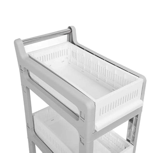 Wheel storage trolley, Multi Tier Rolling Organizer for Kitchen, Bathroom, Bedroom, White, Easy to Assemble. (3rd floor)-VCKND1UC
