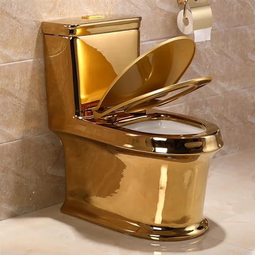 QIUFANGM Golden Super Toilet One Piece Dual Flush Mute Toile Home Hotel Bathroom Siphonic Creative Toilet