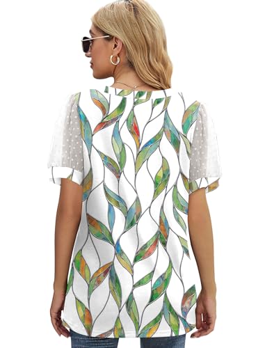Image of Aokosor Womens Summer Tops V Neck T Shirts Swiss Dot Puff Sleeve Tops Loose Casual Tshirts