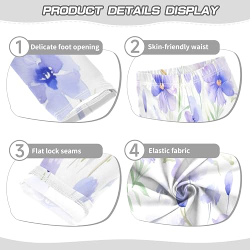 Toddler Girls Leggings Printed Yoga Pants Leggings Purple Watercolor Flower for Kids3