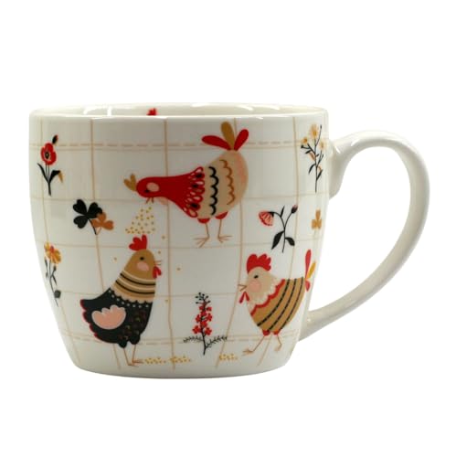 Tabac du Bassigny Mug en Grès Suzanne 380ml - Design Poules et Fleurs Champêtres | Tasse à Café Originale, Style Campagne Chic