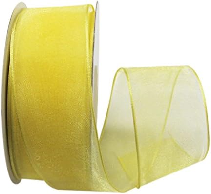 Ribbon Bazaar Sheer Organza Wired Ribbon - 100% Polyester Wire Edged Ribbon for Floral Decor, Table Arrangements, Apparel Embellishment & More - 1-1/2 inch Canary 25 Yards