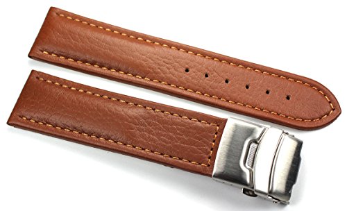 Correa de reloj de piel auténtica de 20 mm Sulla marrón claro con hebilla desplegable