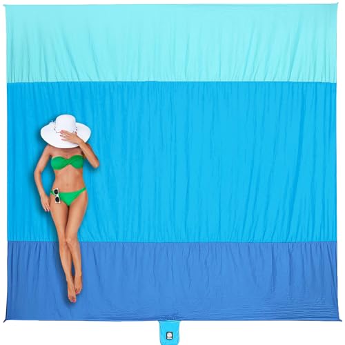 Image of WEKAPO Beach Blanket Sandproof Waterproof, Extra Large Beach Mat, Oversized & Compact Sand Free, Quick Drying Beach Essentials for Vacation, Cruise, Picnic & Camping with Stakes