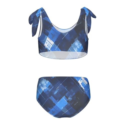 KLL Buffalo Plaid Blue Black Girl Two Piece Bikini Sets Quick-Dry Swimsuits Swimming Suits Cute Shoulder Strap2