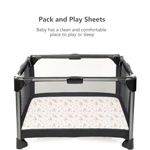 Image of Konssy Muslin Mini Crib Sheets, 100% Soft Cotton Pack and Play Sheets for Pack N Play Mattress, Playard Baby Crib Sheets for Baby Girls(Blossom, Cream)