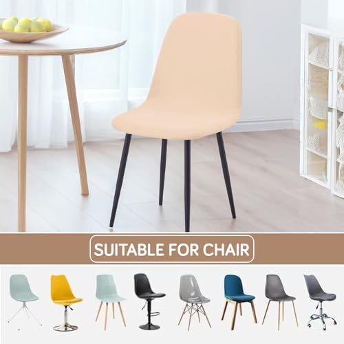 Image of HOKIPO 'SereneSolids' 140 GSM Shell Chair Cover, Mid Century Modern Dining Chair Cover, Pack of 1, Beige (AR-6248-BGE)