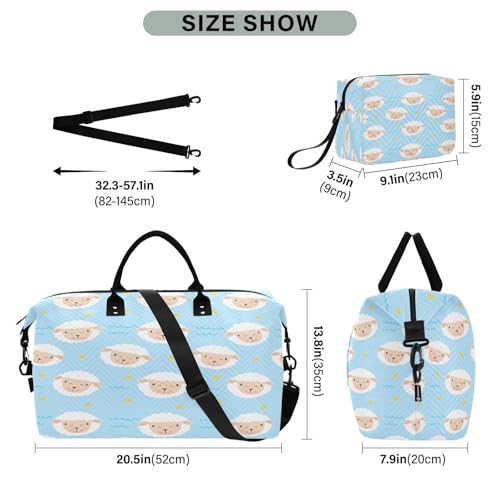 ​​Large Foldable Travel Duffel Bag, Waterproof Gym Bag for Men & Women, Carry-On Luggage Weekender Overnight Bag, Sheep Stars Blue3