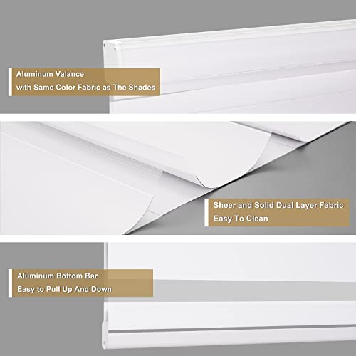 Image of Changshade Custom Size Zebra Blinds Cordless Indoor Window Shades Privacy Dual Layer for Living Room, Bedroom, Bathroom, Kitchen, Nursery, Inside Outside Mount Easy Install, Blackout, White