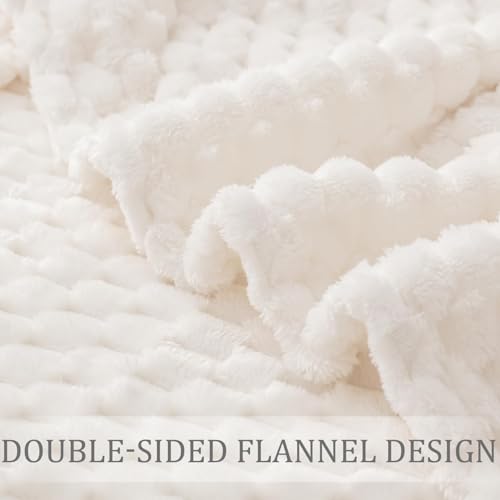 Image of Exclusivo Mezcla 3D Fleece Queen Size Blanket for Bed, Ivory | Extra Soft Fuzzy Plush Lightweight Bed Blankets, Cozy Fluffy Decorative Blankets for All Seasons, 90x90 Inches