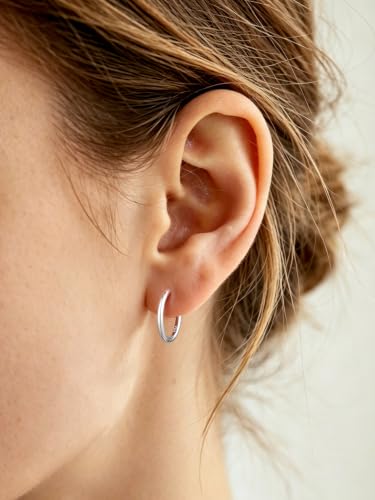 Image of Silvora 14K Gold Plated Huggie Hoop Earrings for Women, Small Sterling Silver Hoops, Hypoallergenic Cartilage Earrings for Sensitive Ears 8 /10 /12 /14 /16 /18 /20MM
