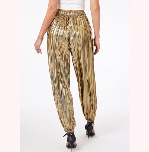 Fakanhui Women's Metallic Jogger Pants Sequin Gold Silver Casual Dress Evening Party Clubwear Trouser2