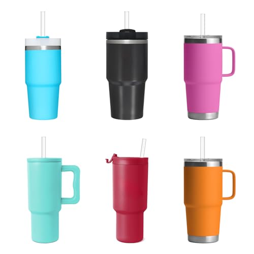 Image of Replacement Straw Compatible with Stanley 14 oz 20 oz Cup Tumbler, 6 Pack Reusable Straw with Cleaning Brush, Plastic, Clear
