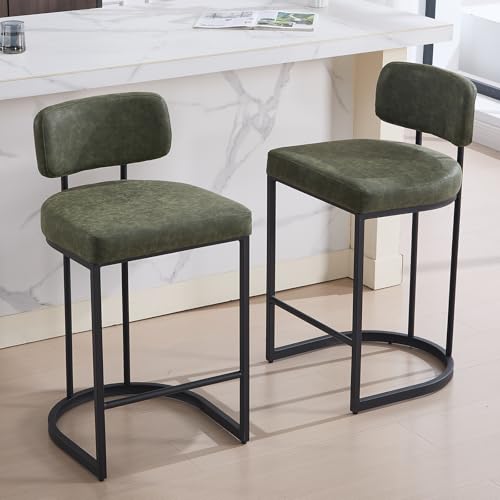DAYALANE Lot de 2 Tabourets de Bar Moderne en Cuire PU Chaise de Bar Pieds en Métal Tabouret Haut avec Repose-Pieds pour Cuisine, Vert