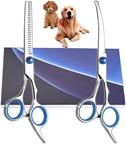 Bubuxy Hunde Scheren, Gebogene Schere Hund Fellschere Für Hunde, Hund und Katze Sicherheit Runde Spitze Grooming Schere, Edelstahl-Fellschere für Hunde und Katzen