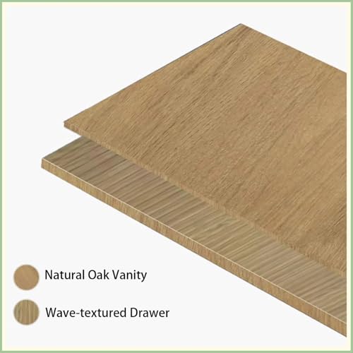 Image of Wall Mounted Bathroom Sink Vanity, Modern 30 inch Floating Vanity with Resin Top Basin Sink and U-Shaped Soft-Close Storage Drawer, Striped Bathroom Storage Cabinet with Invisible Handle, Wood