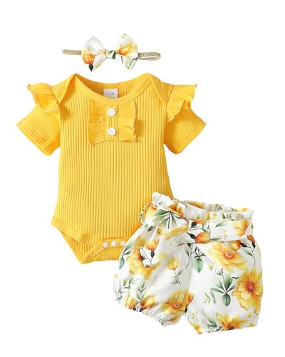 Image of Mioglrie Newborn Baby Girl Clothes Romper Shorts Set Cute Infant Summer Outfits Cotton Baby Clothes for Girls