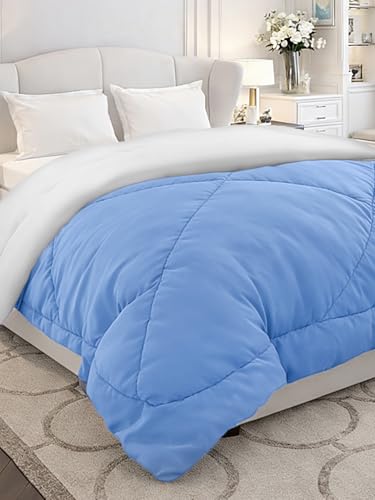 Monte Carlo Polyester Comforter Double Bed | 200 GSM Lightweight & Reversible | Soft Quilt for Mild Winter | Easy Care All Season Comforter (Blue/Grey) | 87 x 94 Inches