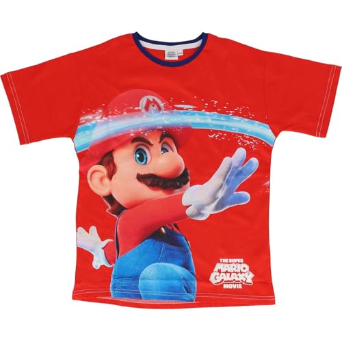 Image of SAHINLER créateur d'univers Super Mario – Children's T-Shirt Super Mario Spinning – 100% Cotton – Casual Sportswear Style – Soft Jersey 160 GSM – Bright Red, Red, 7-8 Years