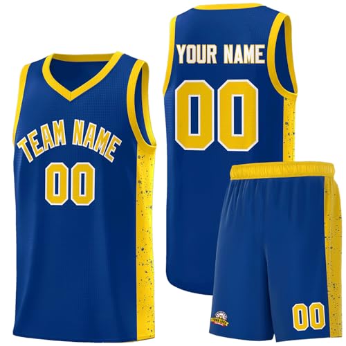 Generic Custom Basketball Jersey Personalized Casual Basketball Suit Shorts Tank Top Athletic Practice Sports Jersey for Men, Royal&yelllow