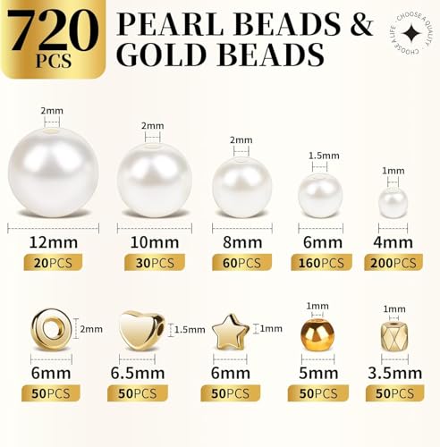 LeafLoom Pearl Beads for Bracelets, 720PCS Bracelet Making Kit, DIY Pearls Beads, Round Plastic Beads, Jewelry Making Kit