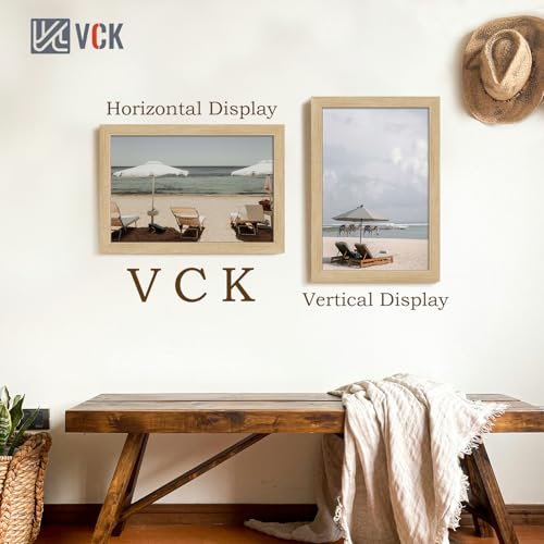Image of VCK 12x18 Frames 3 Pack, Natural Poster Frame MDF Wood with Polished Plexiglass, Wall Mounting Horizontal & Vertical Display